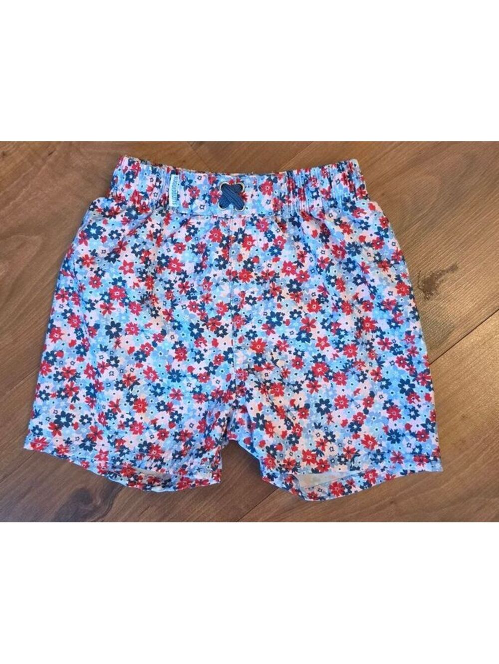 RuggedButts Boys Red White & Bloom Floral Swim Trunks UPF 50+ Shorts, 3T, #166